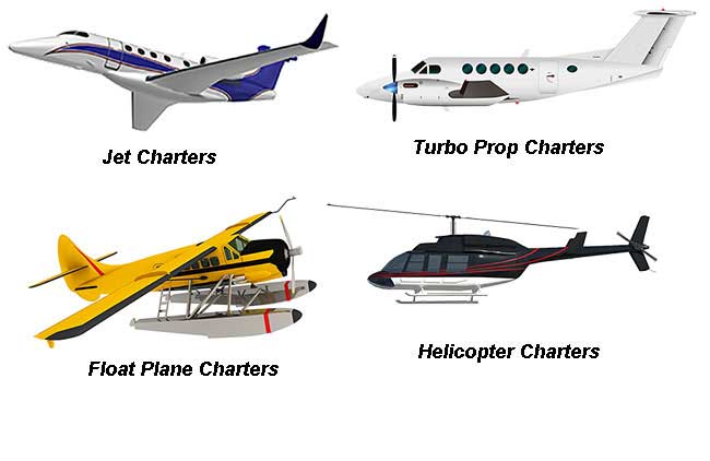 Charter aircraft categories: wheel plane, float plane, and helicopter services